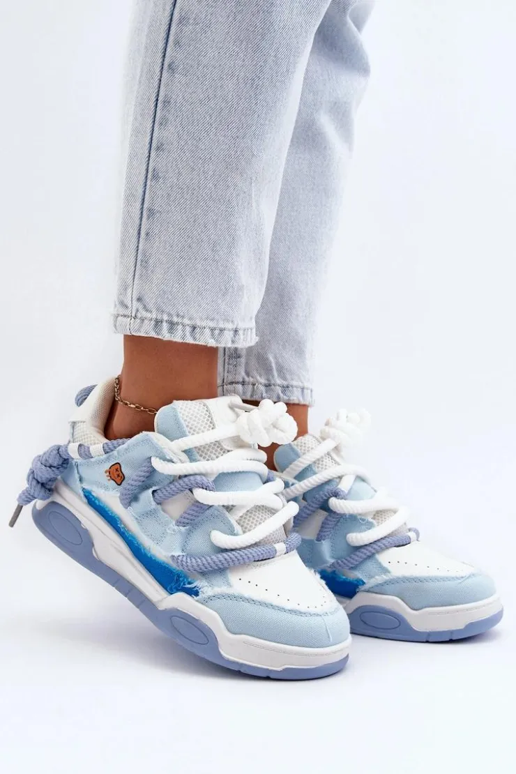 Boto Sneakersy Damskie*Damskie Sneakersy Z Grubym Sznurowaniem Niebieskie Miatora