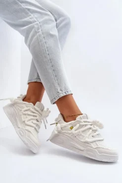 Hot Boto Damskie Sneakersy Z Grubym Sznurowaniem Białe Miatora