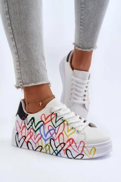 Damskie Boto Damskie Sneakersy Z Sercami Białe Claral