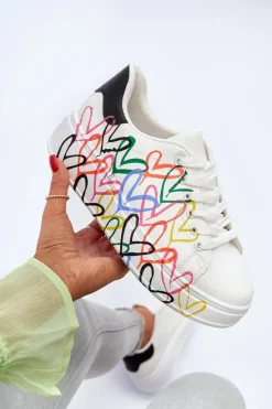 Damskie Boto Damskie Sneakersy Z Sercami Białe Claral