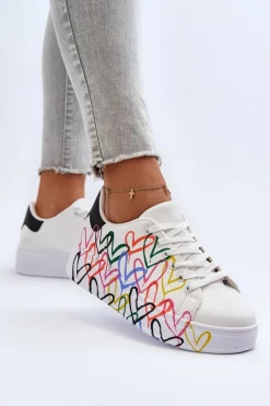 Damskie Boto Damskie Sneakersy Z Sercami Białe Claral
