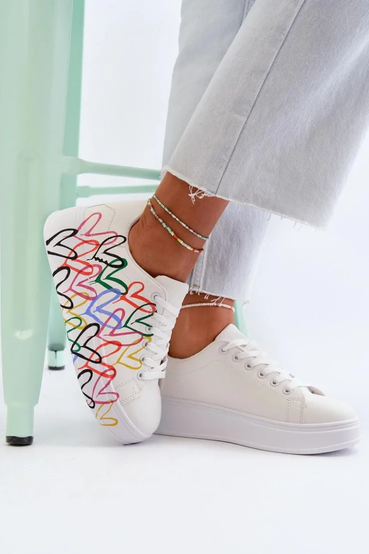 Boto Sneakersy Damskie*Damskie Sneakersy Z Sercami Białe Claral Biały