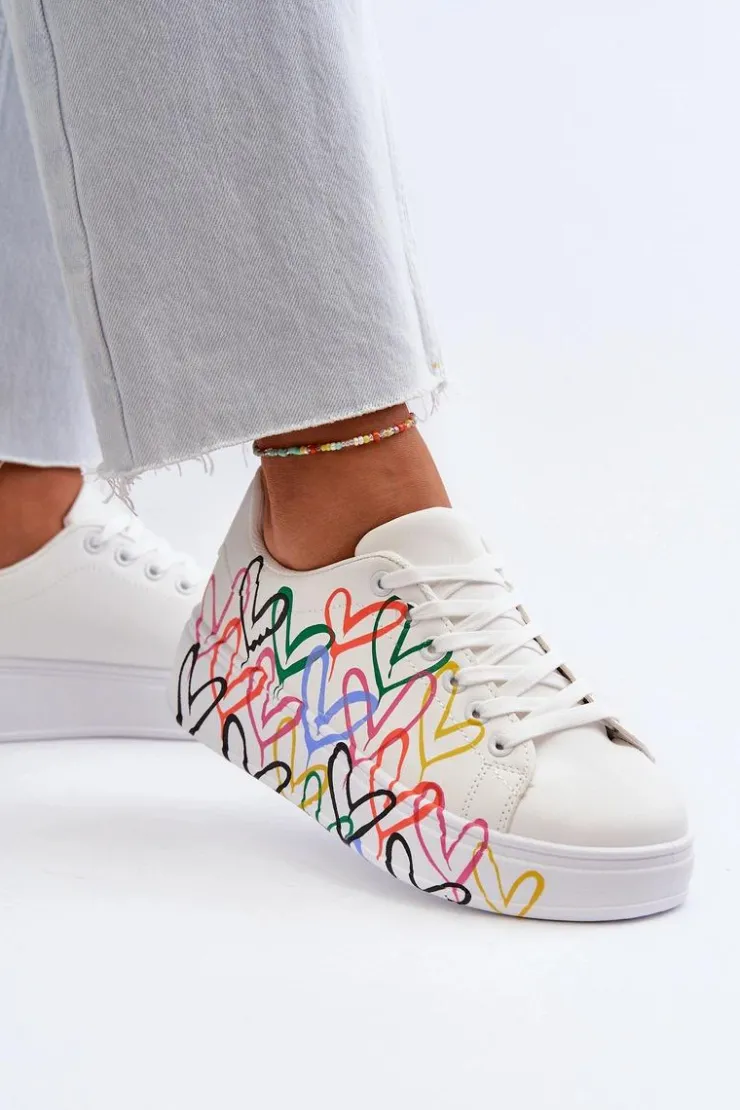 Boto Sneakersy Damskie*Damskie Sneakersy Z Sercami Białe Claral Biały
