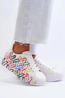 Boto Sneakersy Damskie*Damskie Sneakersy Z Sercami Białe Claral Biały