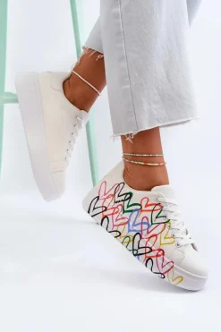 Boto Sneakersy Damskie*Damskie Sneakersy Z Sercami Białe Claral Biały