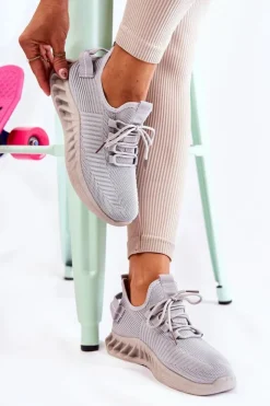 Outlet Boto Damskie Sportowe Buty Materiałowe Szare Lenney