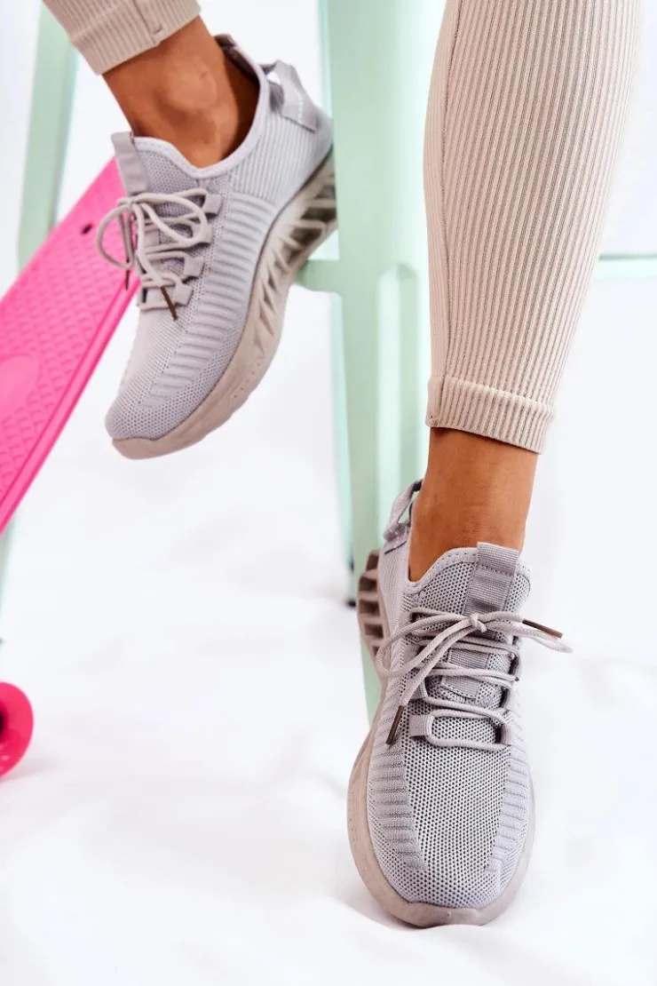 Outlet Boto Damskie Sportowe Buty Materiałowe Szare Lenney