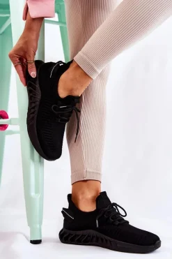 Boto Sneakersy Damskie*Damskie Sportowe Buty Materiałowe Czarne Lenney