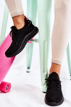 Boto Sneakersy Damskie*Damskie Sportowe Buty Materiałowe Czarne Lenney