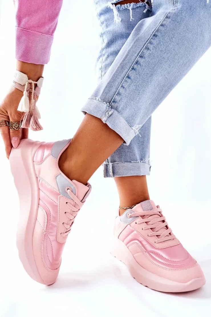 Big Star Shoes Trampki Damskie Big Star|Buty Sportowe Na Platformie*Damskie Sportowe Buty Memory Foam Big Star II274333 Różowe