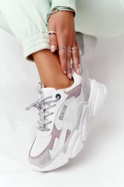 Big Star Shoes Trampki Damskie Big Star|Big Star*Damskie Sportowe Buty Memory Foam Big Star HH274255 Biało-Fioletowe