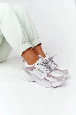 Big Star Shoes Trampki Damskie Big Star|Big Star*Damskie Sportowe Buty Memory Foam Big Star HH274255 Biało-Fioletowe