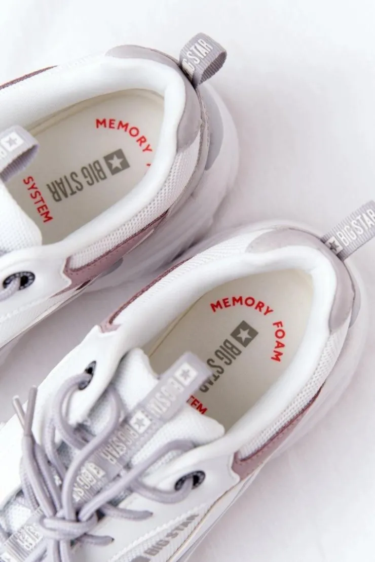 Big Star Shoes Trampki Damskie Big Star|Big Star*Damskie Sportowe Buty Memory Foam Big Star HH274255 Biało-Fioletowe