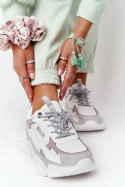 Big Star Shoes Trampki Damskie Big Star|Big Star*Damskie Sportowe Buty Memory Foam Big Star HH274255 Biało-Fioletowe