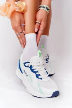 Hot Big Star Shoes Damskie Sportowe Buty Memory Foam Big Star HH274810 Biało-Zielone