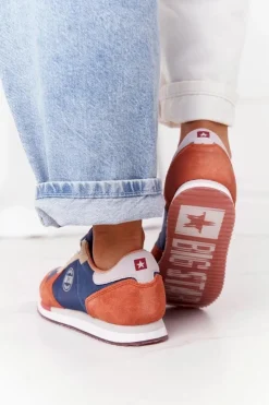 Big Star Shoes Trampki Damskie Big Star|Big Star*Damskie Sportowe Buty Memory Foam Big Star HH274567 Niebiesko-Pomarańczowe
