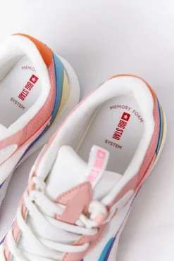 Big Star Shoes Trampki Damskie Big Star|Big Star*Damskie Sportowe Buty Memory Foam Big Star HH274809 Biało-Różowe