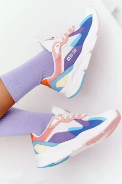 Big Star Shoes Trampki Damskie Big Star|Big Star*Damskie Sportowe Buty Memory Foam Big Star HH274809 Biało-Różowe