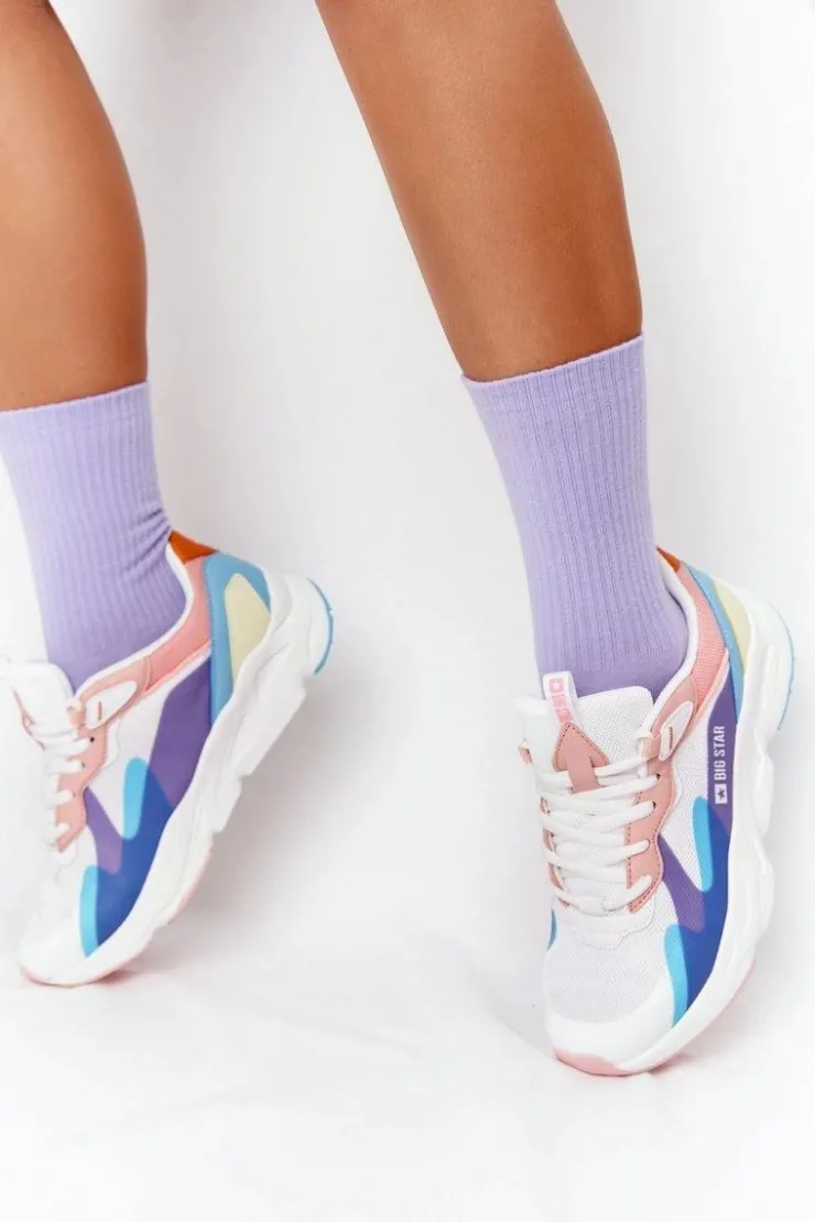 Big Star Shoes Trampki Damskie Big Star|Big Star*Damskie Sportowe Buty Memory Foam Big Star HH274809 Biało-Różowe
