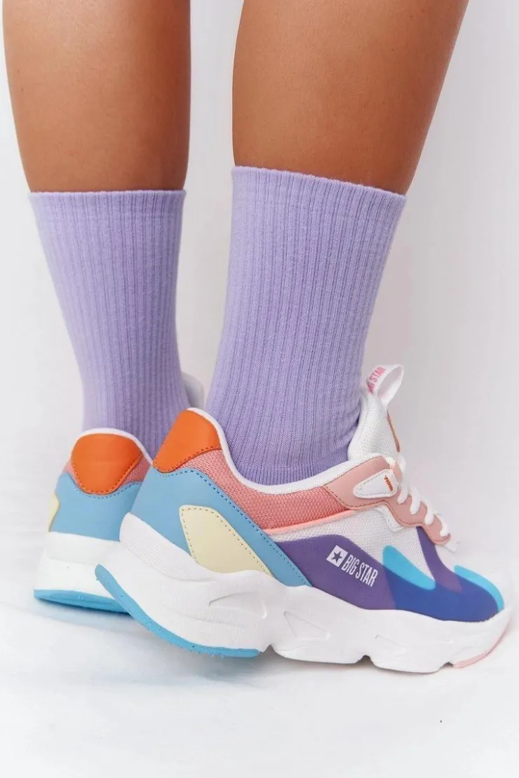 Big Star Shoes Trampki Damskie Big Star|Big Star*Damskie Sportowe Buty Memory Foam Big Star HH274809 Biało-Różowe