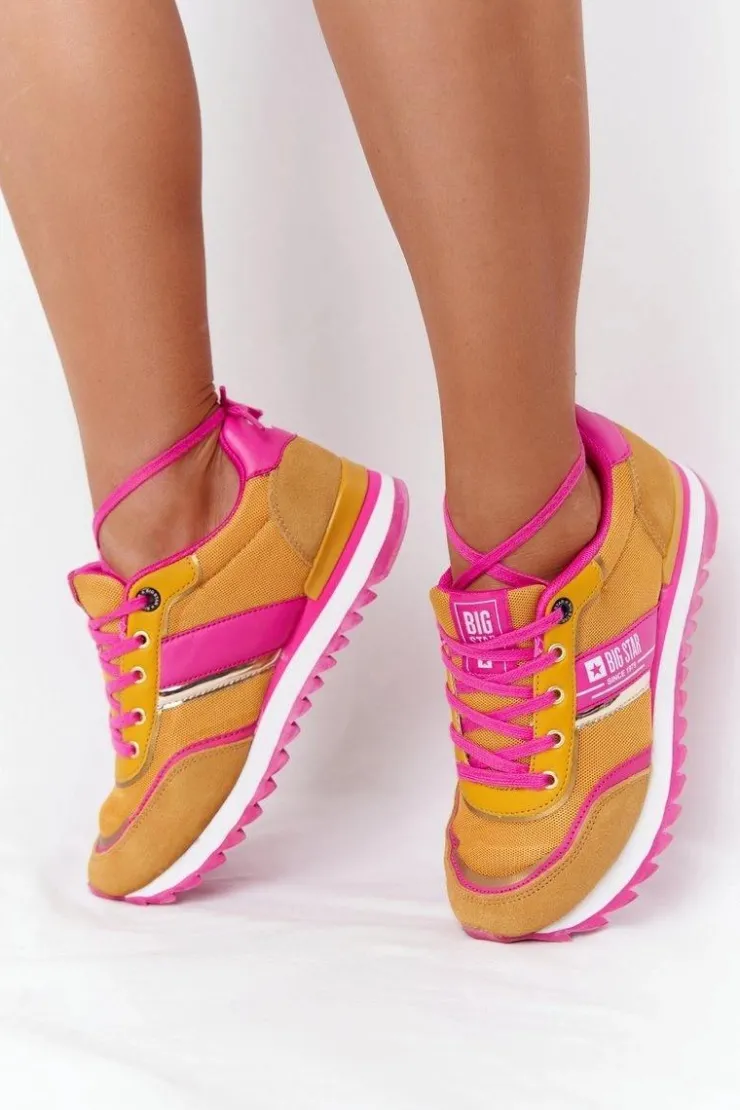 Big Star Shoes Trampki Damskie Big Star|Buty Sportowe Na Platformie*Damskie Sportowe Buty Memory Foam Big Star HH274273 Żółte