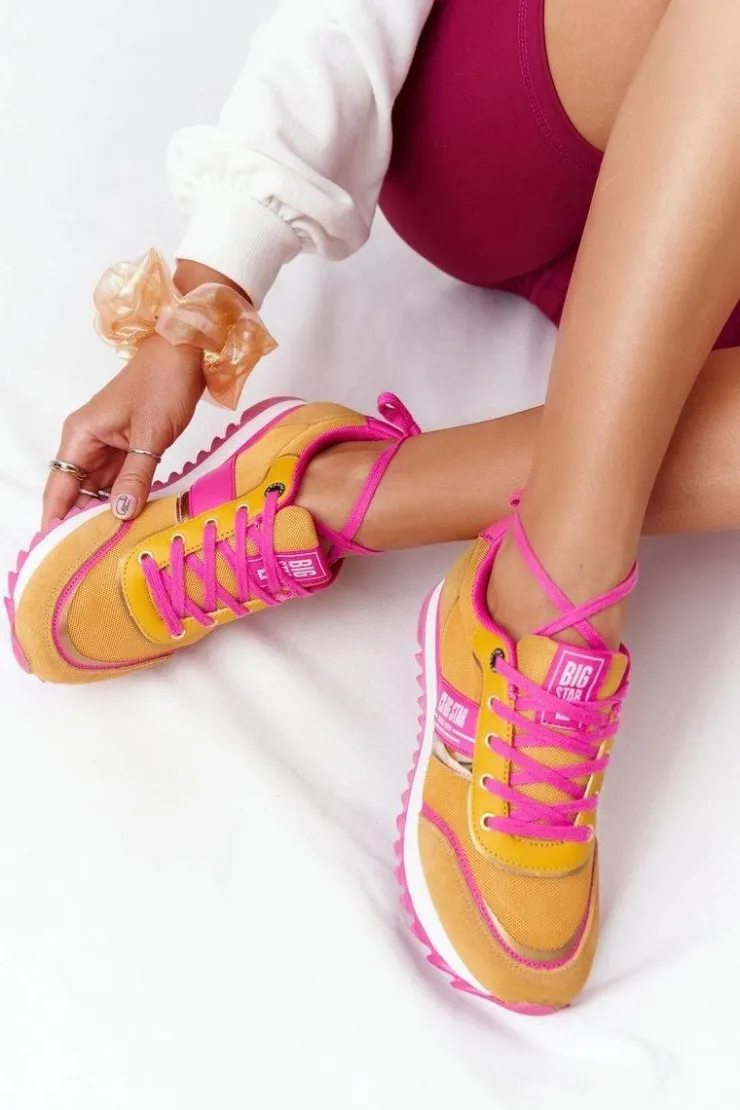 Big Star Shoes Trampki Damskie Big Star|Buty Sportowe Na Platformie*Damskie Sportowe Buty Memory Foam Big Star HH274273 Żółte