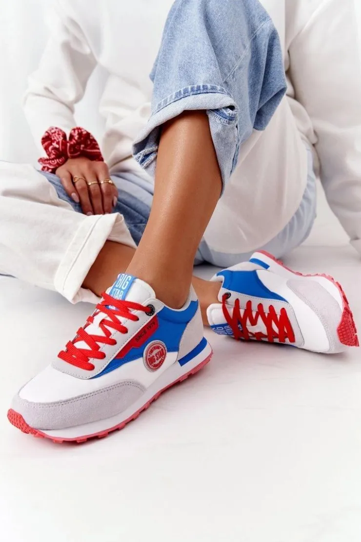 Big Star Shoes Trampki Damskie Big Star|Big Star*Damskie Sportowe Buty Memory Foam Big Star HH274526 Biało-Niebieskie