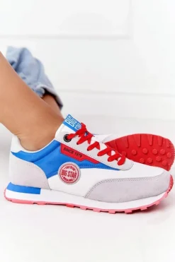 Big Star Shoes Trampki Damskie Big Star|Big Star*Damskie Sportowe Buty Memory Foam Big Star HH274526 Biało-Niebieskie