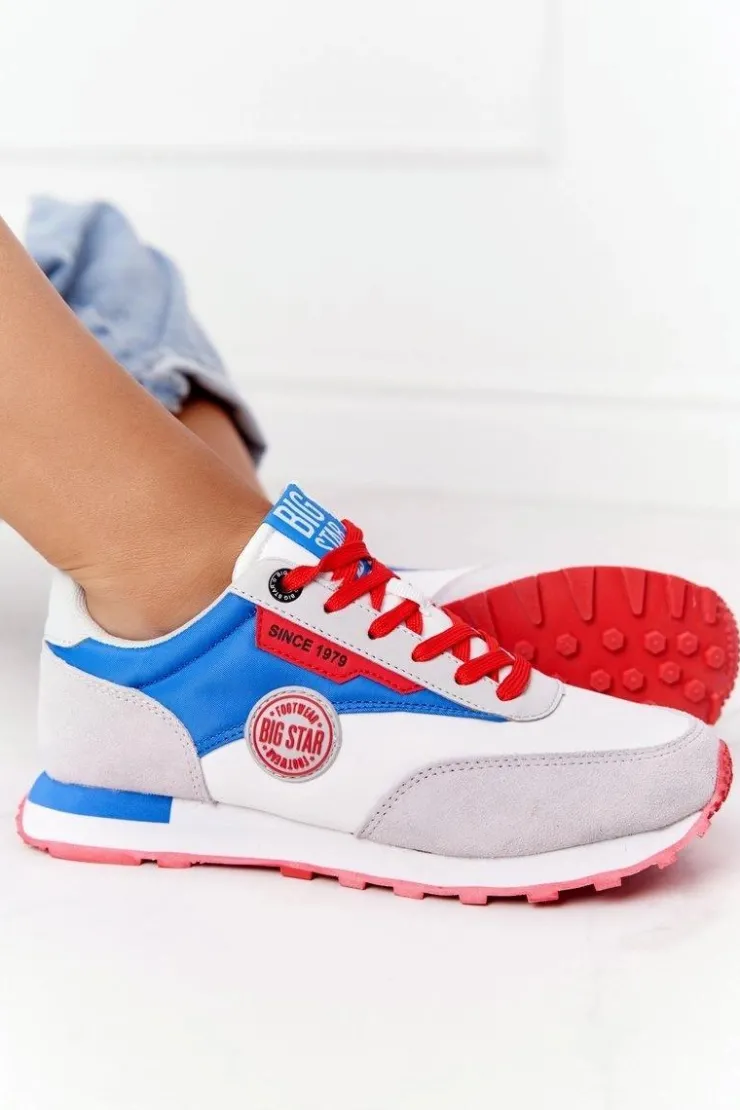 Big Star Shoes Trampki Damskie Big Star|Big Star*Damskie Sportowe Buty Memory Foam Big Star HH274526 Biało-Niebieskie