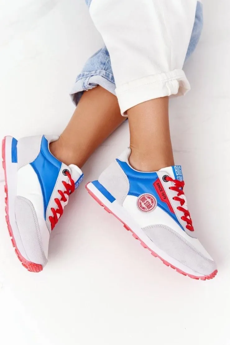 Big Star Shoes Trampki Damskie Big Star|Big Star*Damskie Sportowe Buty Memory Foam Big Star HH274526 Biało-Niebieskie