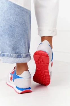 Big Star Shoes Trampki Damskie Big Star|Big Star*Damskie Sportowe Buty Memory Foam Big Star HH274526 Biało-Niebieskie