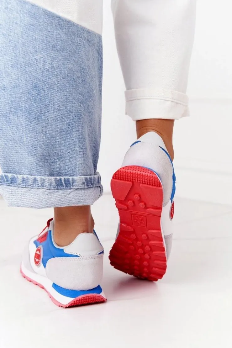 Big Star Shoes Trampki Damskie Big Star|Big Star*Damskie Sportowe Buty Memory Foam Big Star HH274526 Biało-Niebieskie