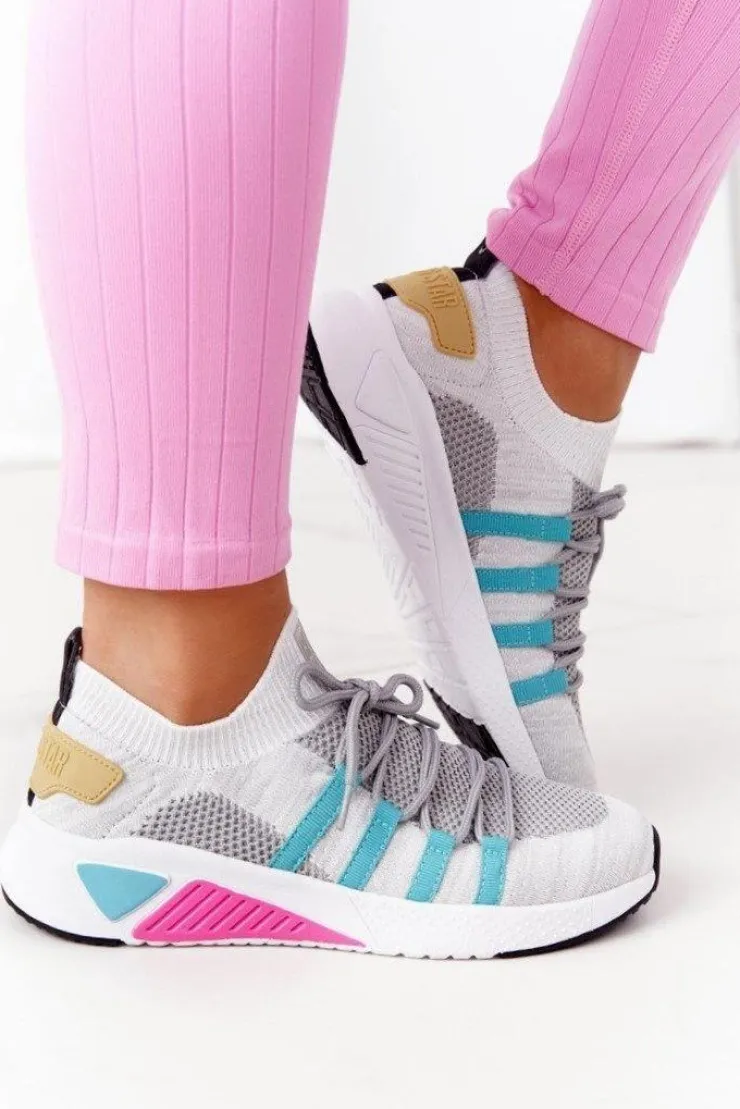 Discount Big Star Shoes Damskie Sportowe Buty Memory Foam Big Star HH274531 Biało-Szare