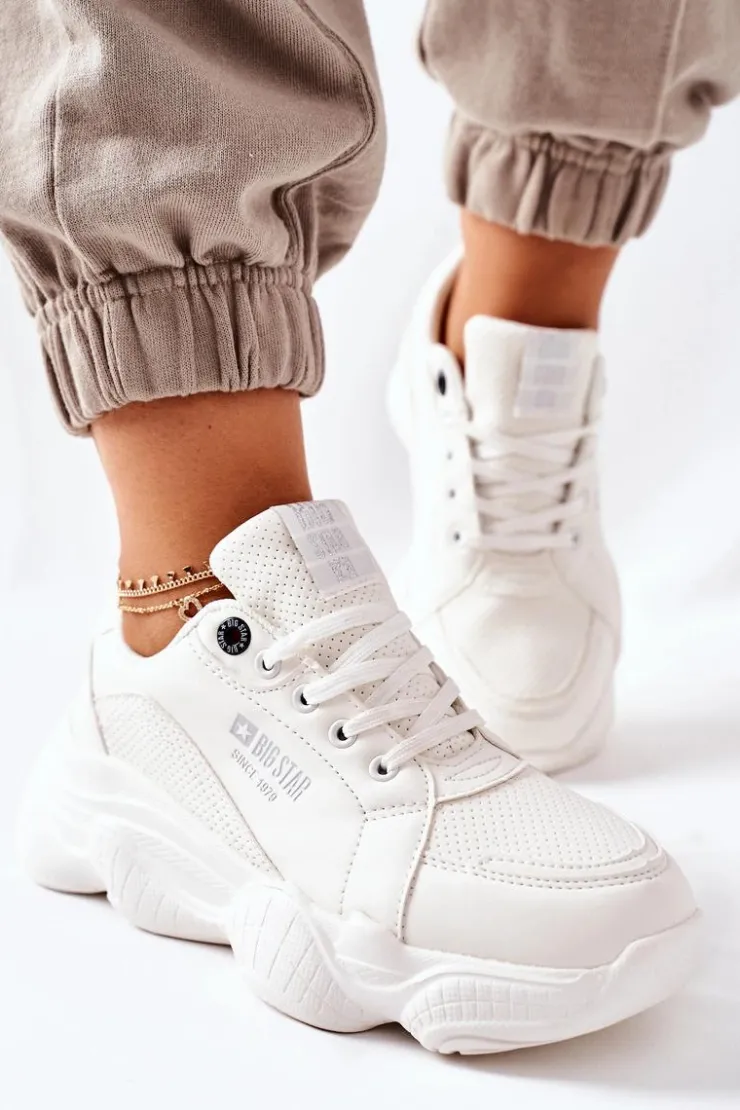 Big Star Shoes Trampki Damskie Big Star|Big Star*Damskie Sportowe Buty Memory Foam Big Star II274359 Białe