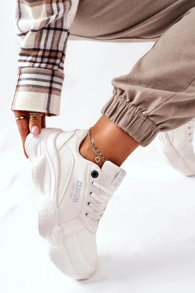 Big Star Shoes Trampki Damskie Big Star|Big Star*Damskie Sportowe Buty Memory Foam Big Star II274359 Białe