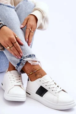 Boto Sneakersy Damskie*Damskie Sportowe Buty Na Platformie Biało-Czarne Soris