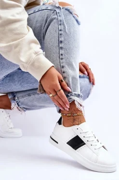 Boto Sneakersy Damskie*Damskie Sportowe Buty Na Platformie Biało-Czarne Soris