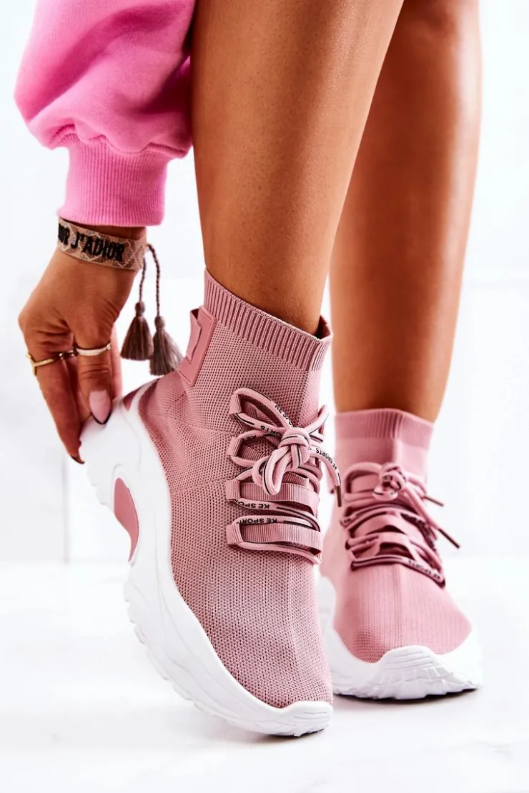 Boto Buty Sportowe Na Platformie*Damskie Sportowe Buty Skarpetkowe Różowe KeSports
