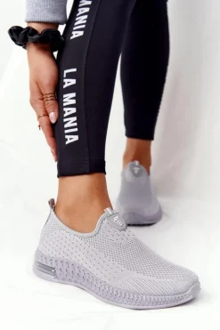 Outlet Boto Damskie Sportowe Buty Slip-on Szare Be Stretchy