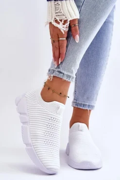 Damskie Big Star Shoes Damskie Sportowe Buty Slip-on Big Star DD274460 Białe