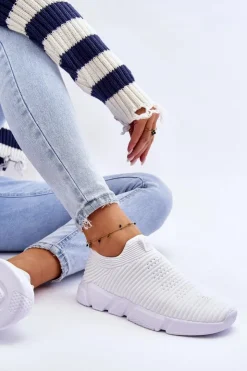 Damskie Big Star Shoes Damskie Sportowe Buty Slip-on Big Star DD274460 Białe