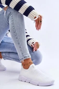 Damskie Big Star Shoes Damskie Sportowe Buty Slip-on Big Star DD274460 Białe