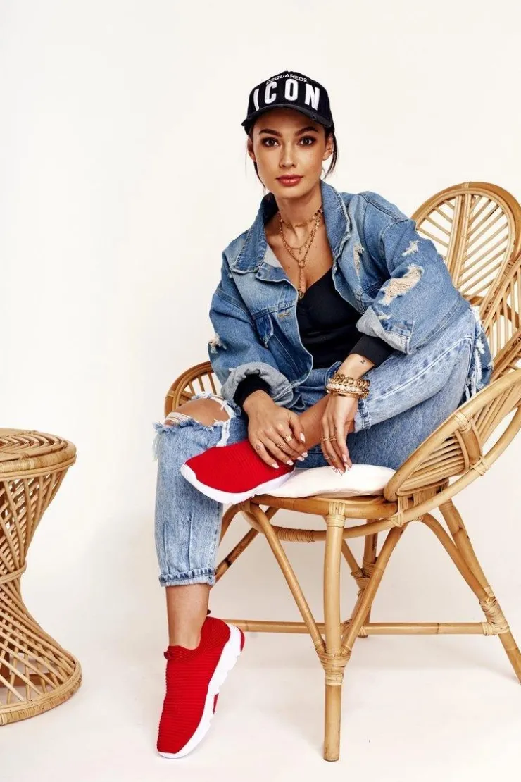 Big Star Shoes Trampki Damskie Slip-On|Trampki Damskie Big Star*Damskie Sportowe Buty Slip-on Big Star DD274463 Czerwone