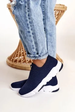 Hot Big Star Shoes Damskie Sportowe Buty Slip-on Big Star DD274464 Granatowe