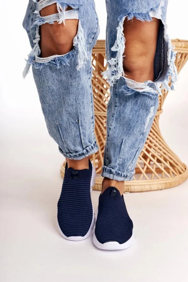 Hot Big Star Shoes Damskie Sportowe Buty Slip-on Big Star DD274464 Granatowe