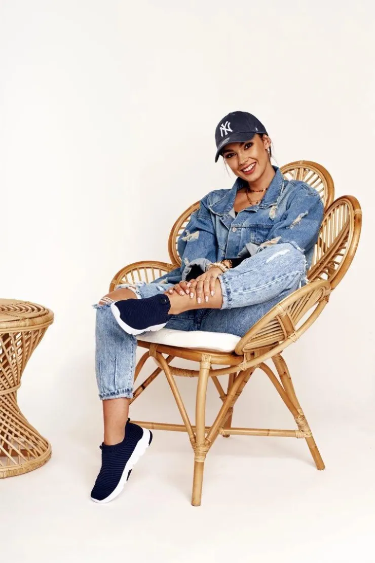 Hot Big Star Shoes Damskie Sportowe Buty Slip-on Big Star DD274464 Granatowe