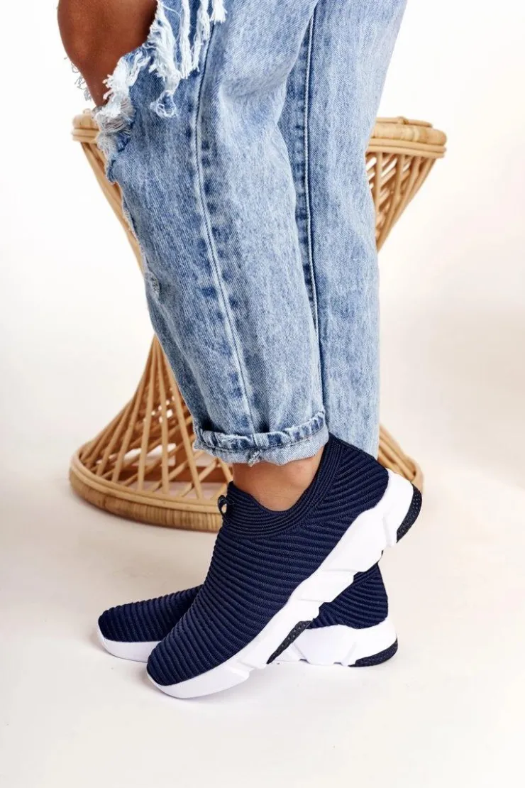 Hot Big Star Shoes Damskie Sportowe Buty Slip-on Big Star DD274464 Granatowe