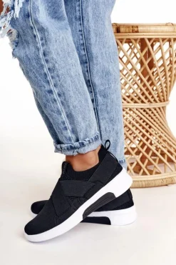 Big Star Shoes Trampki Damskie Slip-On|Trampki Damskie Big Star*Damskie Sportowe Buty Slip-on Memory Foam System Big Star FF274890 Czarne