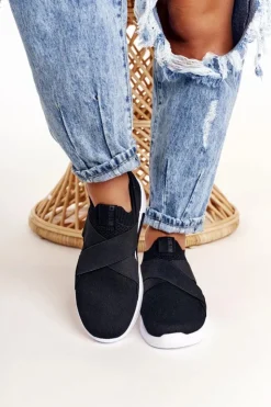 Big Star Shoes Trampki Damskie Slip-On|Trampki Damskie Big Star*Damskie Sportowe Buty Slip-on Memory Foam System Big Star FF274890 Czarne