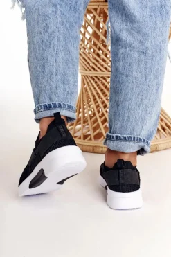 Big Star Shoes Trampki Damskie Slip-On|Trampki Damskie Big Star*Damskie Sportowe Buty Slip-on Memory Foam System Big Star FF274890 Czarne